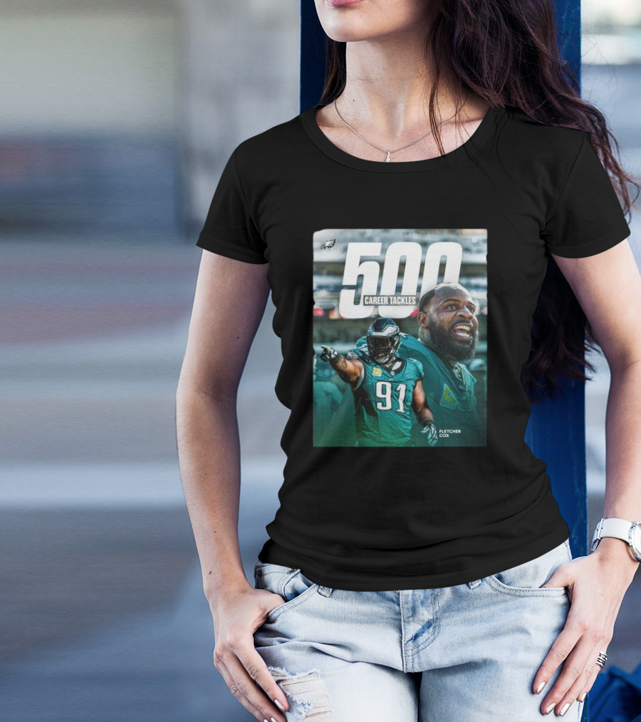 Philadelphia Eagles Fletcher Cox 500 Career Tackles Milestone Achievement T-Shirt
