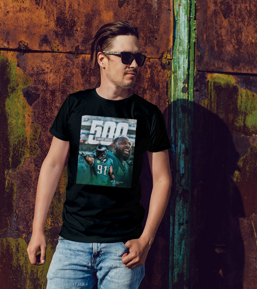 Philadelphia Eagles Fletcher Cox 500 Career Tackles Milestone Achievement T-Shirt