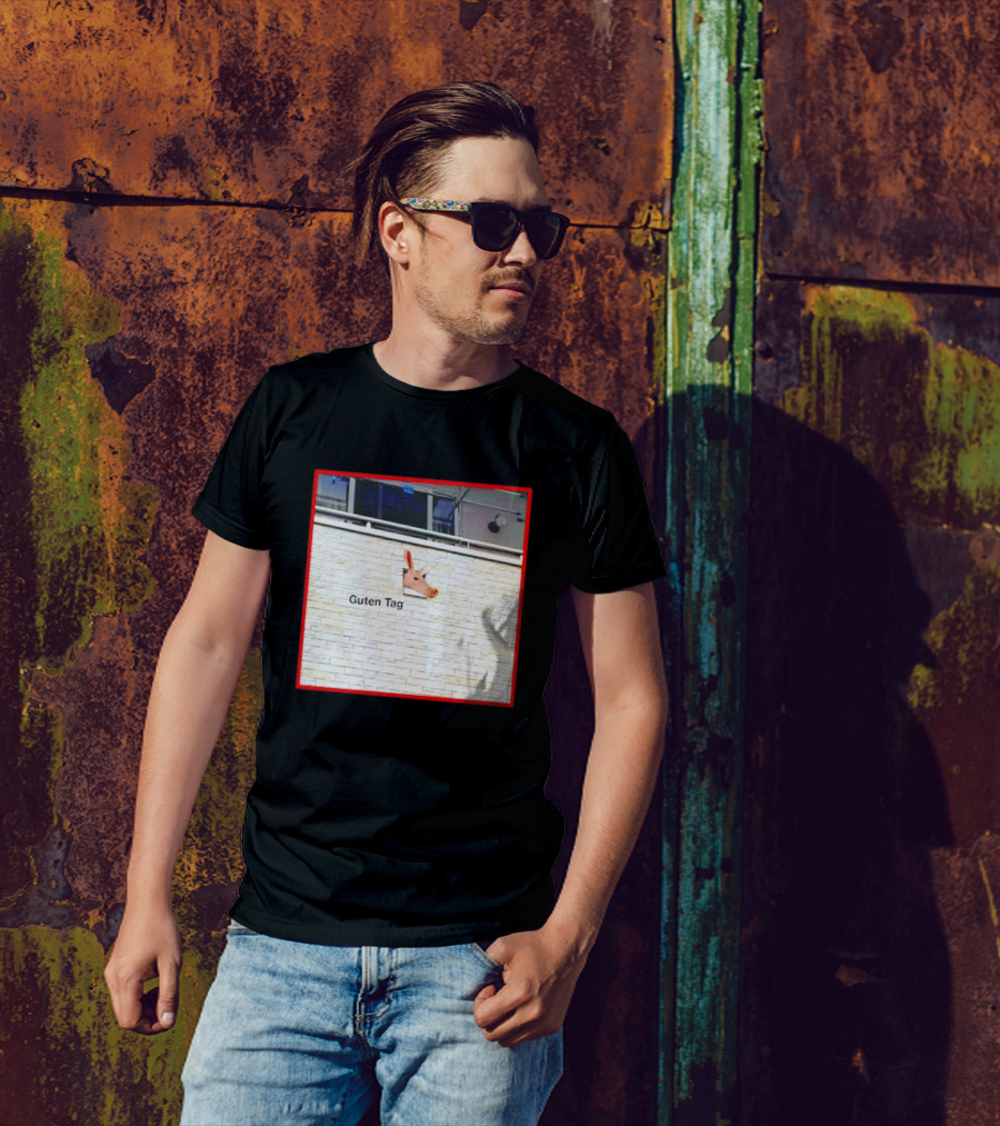Guten Tag Pig Wall Mount With Brick Background T-Shirt