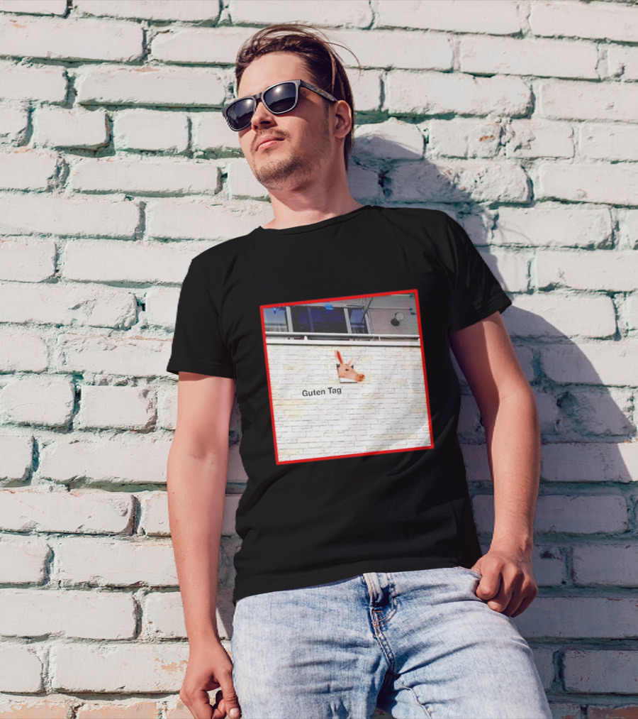 Guten Tag Pig Wall Mount With Brick Background T-Shirt