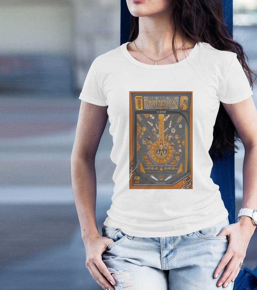 Here Come The Mummies Pinball Artwork Brooklyn Bowl Nashville Oct 31 T-Shirt