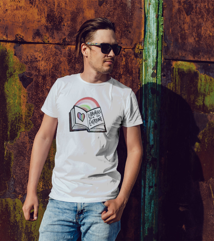 Libraries Are For Everyone Rainbow Heart Open Book T-Shirt