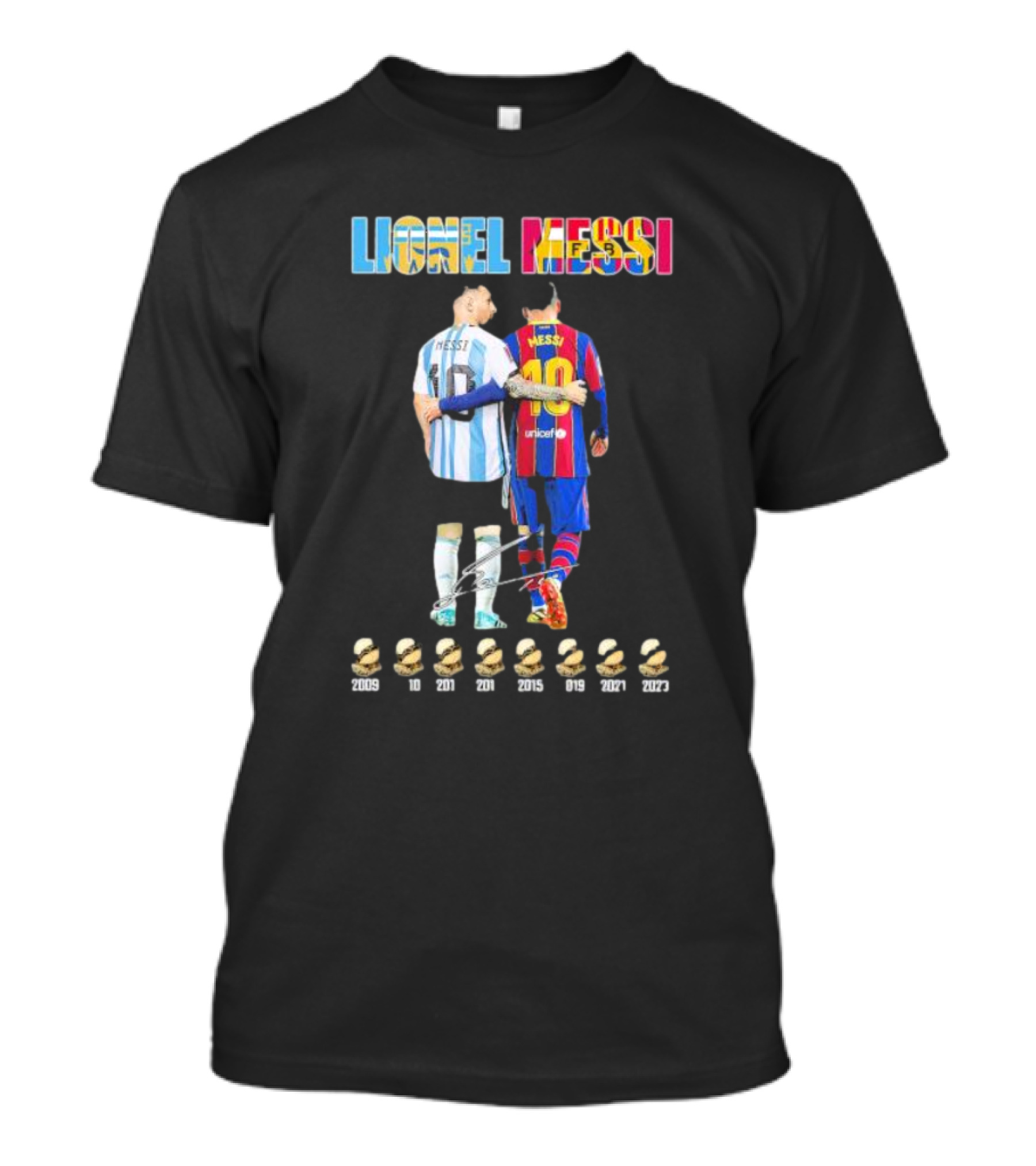 Lionel Messi Past And Now 8 Time Winner Ballon D'or Awards Over The Years Signature T-Shirt