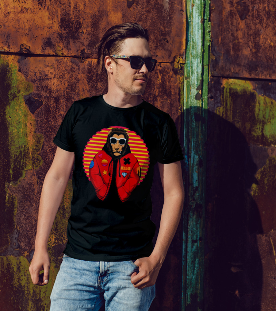 Captainsauce Merch Cool Lion Leo Jacket Retro Stripes T-Shirt