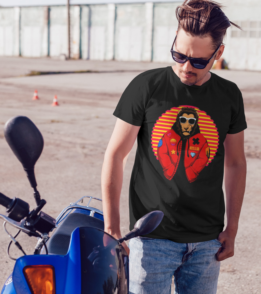 Captainsauce Merch Cool Lion Leo Jacket Retro Stripes T-Shirt