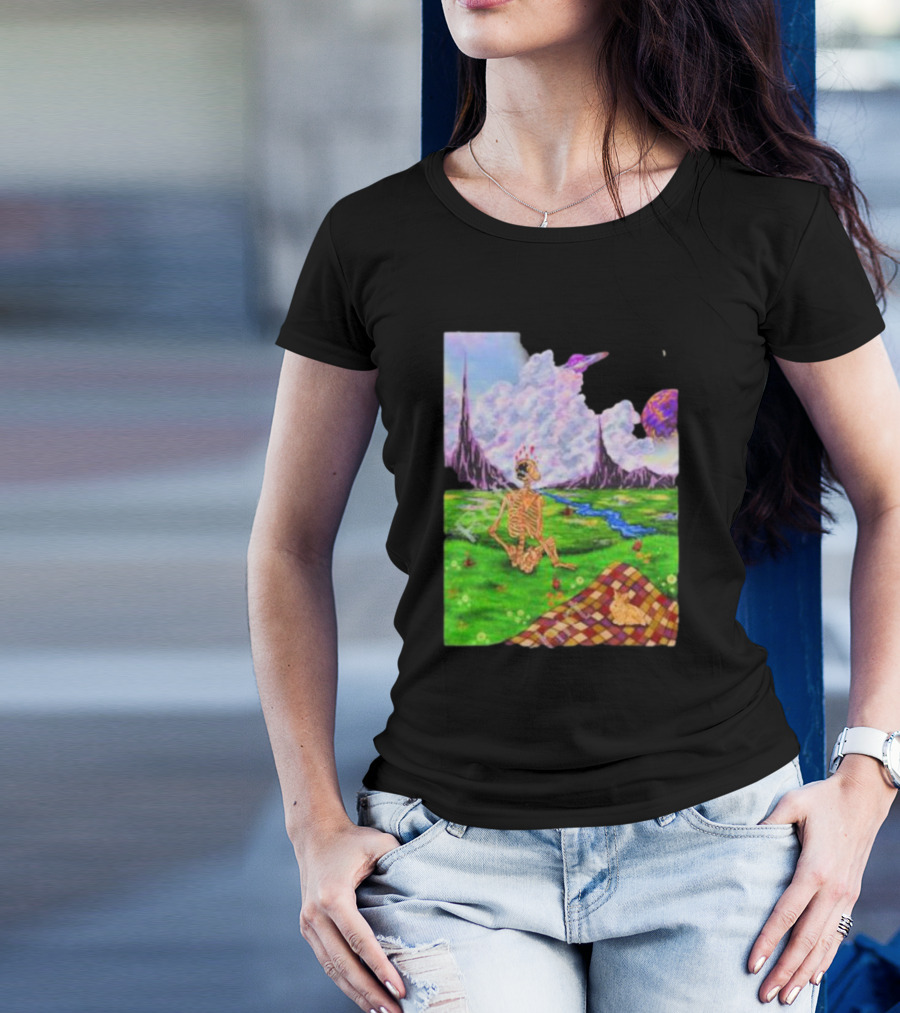 Soulosaint My Sanctuary Cosmic Landscape Skeleton Picnic Blanket T-Shirt