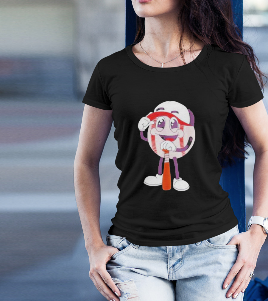 Smiling Baseball Mascot With Bat And Cap T-Shirt