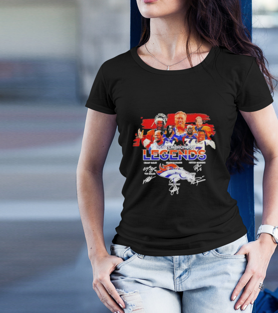Denver Broncos Legends Champ Bailey Shannon Sharpe Peyton Manning Von Miller John Elway Signatures Vintage T-Shirt
