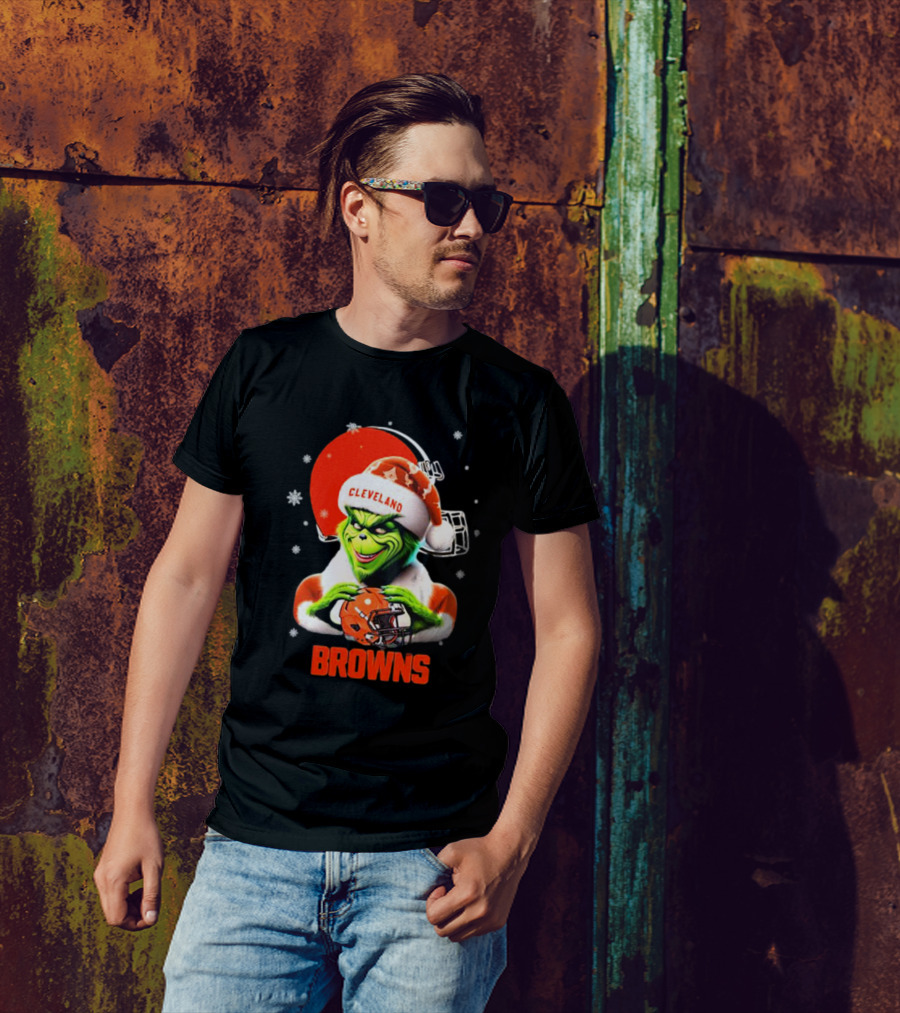 Santa Grinch Love Cleveland Browns Merry Christmas T-Shirt