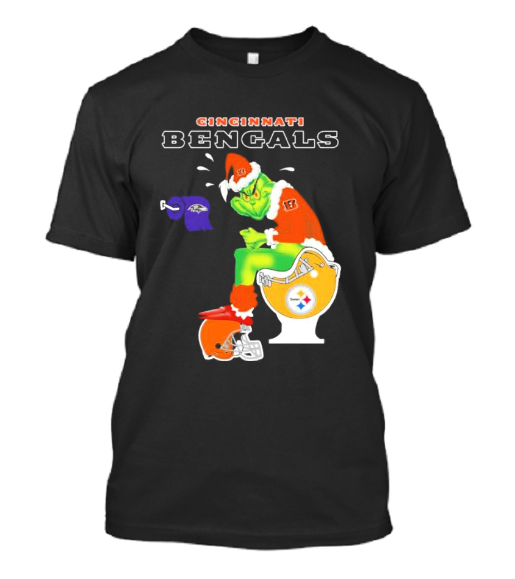 Cincinnati Bengals Grinch Steelers Ravens Toilet Christmas Santa T-Shirt