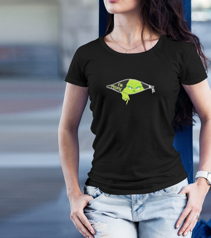Women’s Ew People Grinch Christmas Print Hooded Zipper T-Shirt