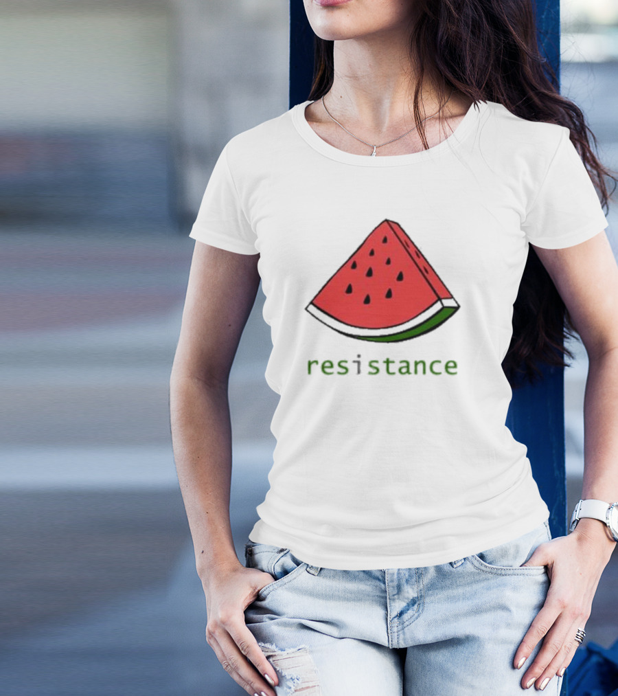Maura Finkelstein Watermelon Resistance Slice With Green Resistance Text T-Shirt