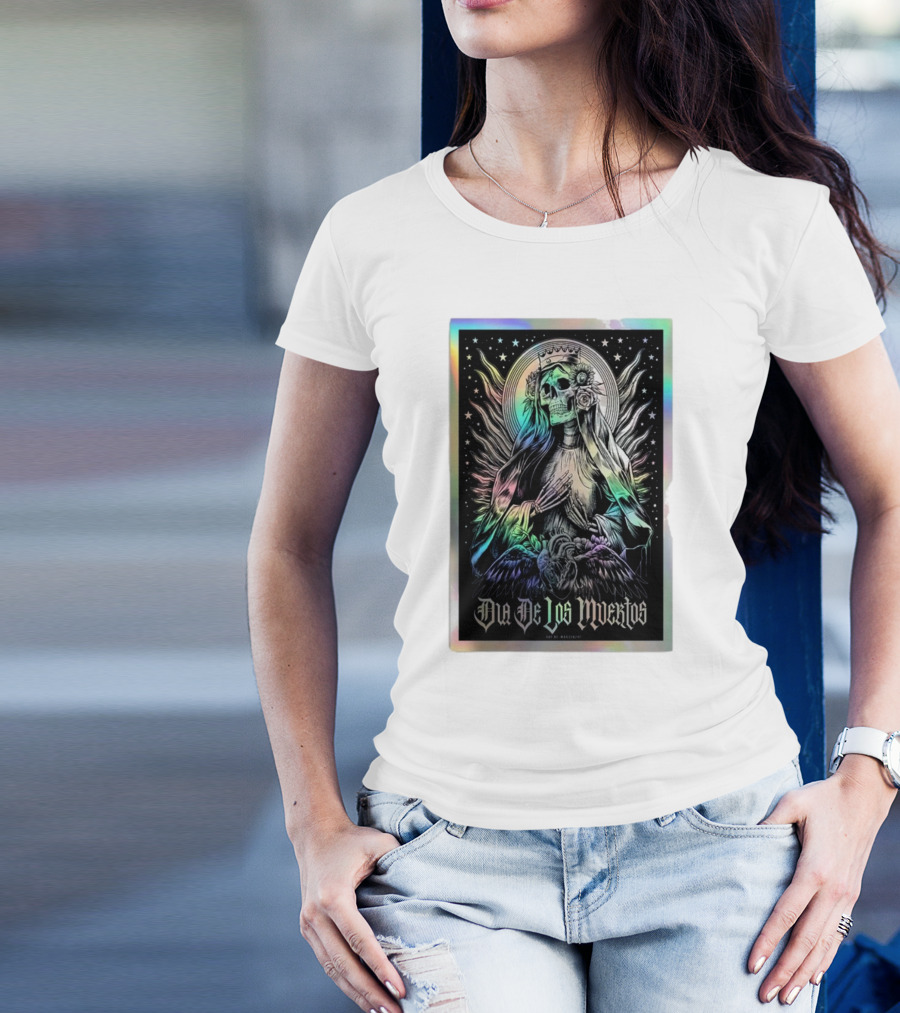 Dia De Los Muertos Skull Lady With Crown And Winged Aura T-Shirt