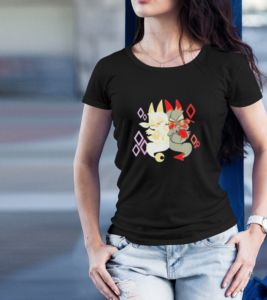 Buzzfeed Chikn Nuggit Devil And Angel Characters With Colorful Diamond T-Shirt