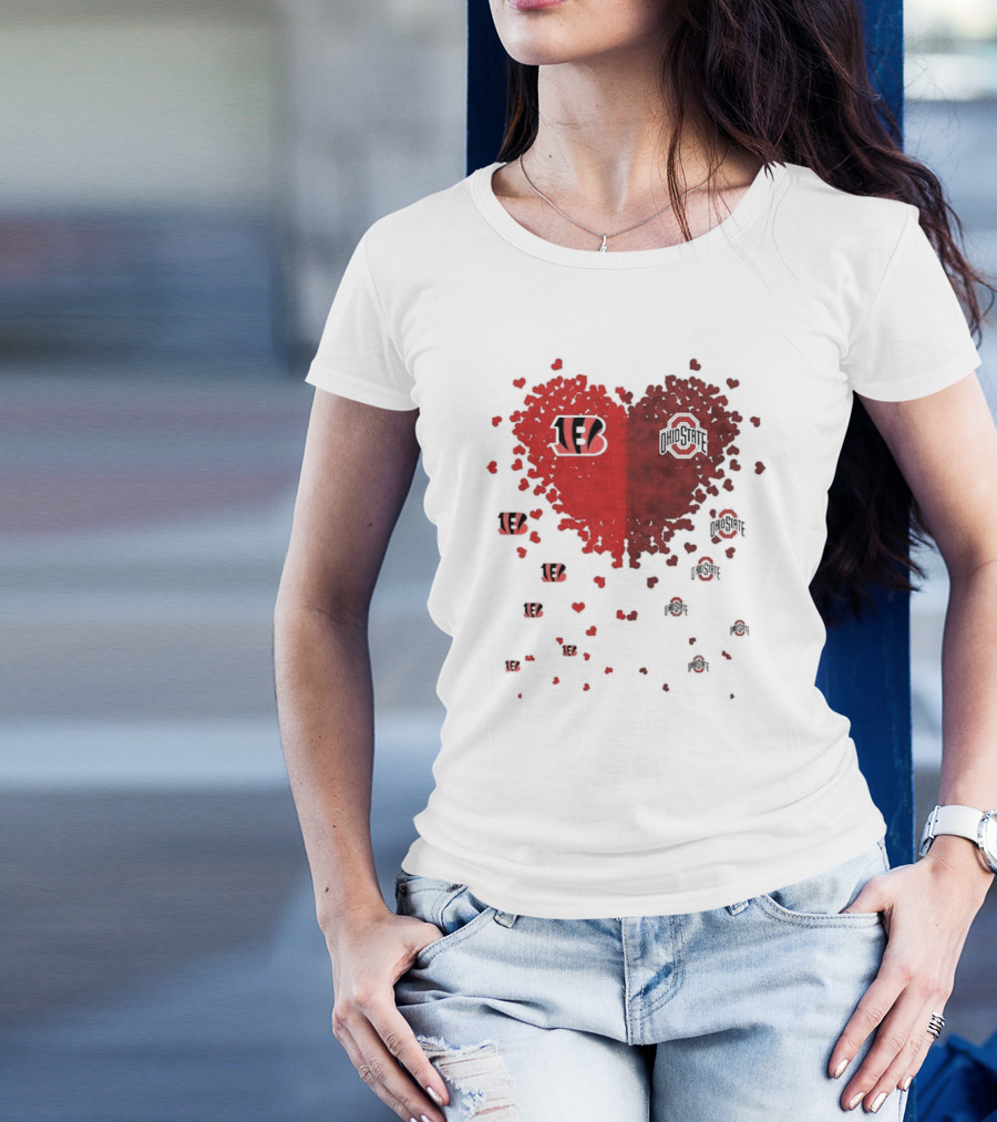 Cincinnati Bengals Ohio State Buckeye Heart Shape T-Shirt