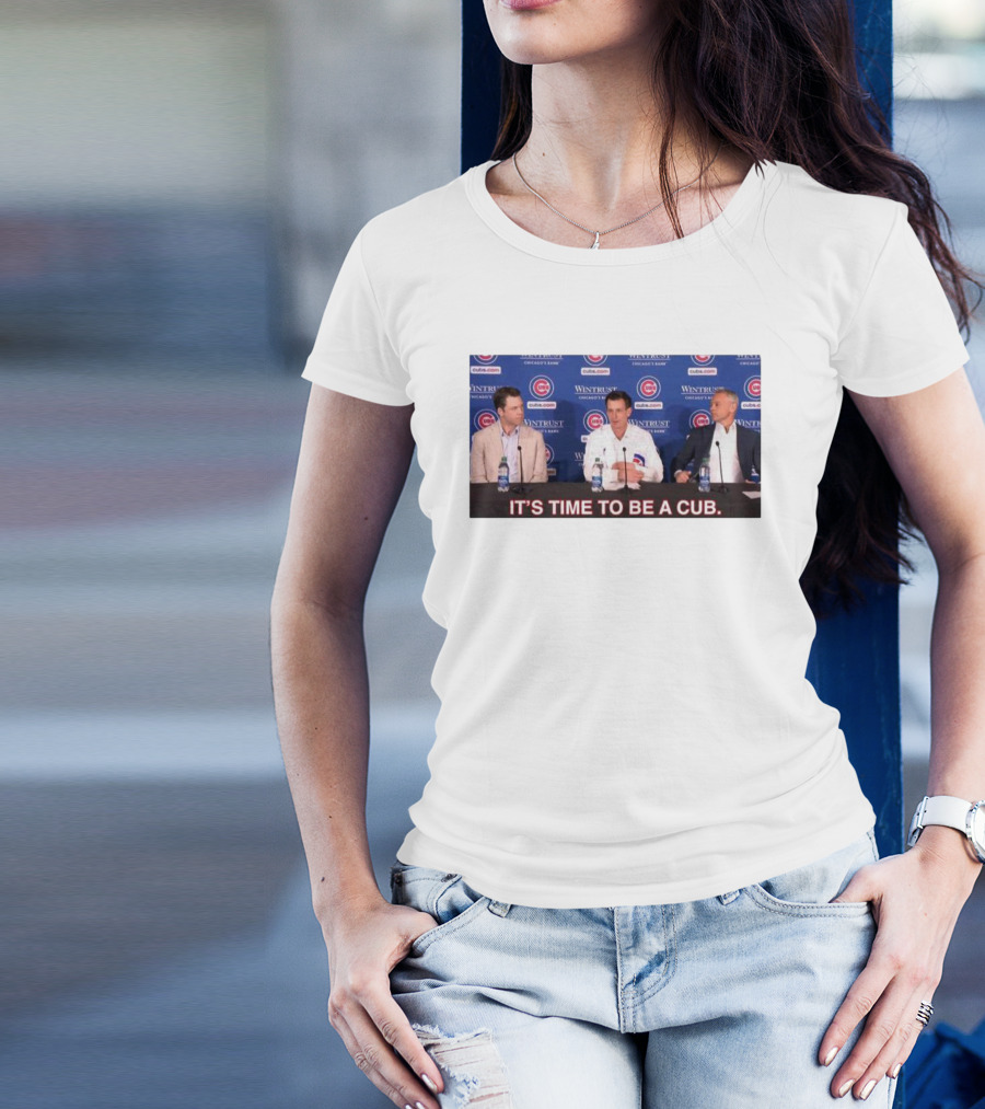 Craig Counsell It's Time To Be A Cub Press Conference Chicago Cubs Background T-Shirt