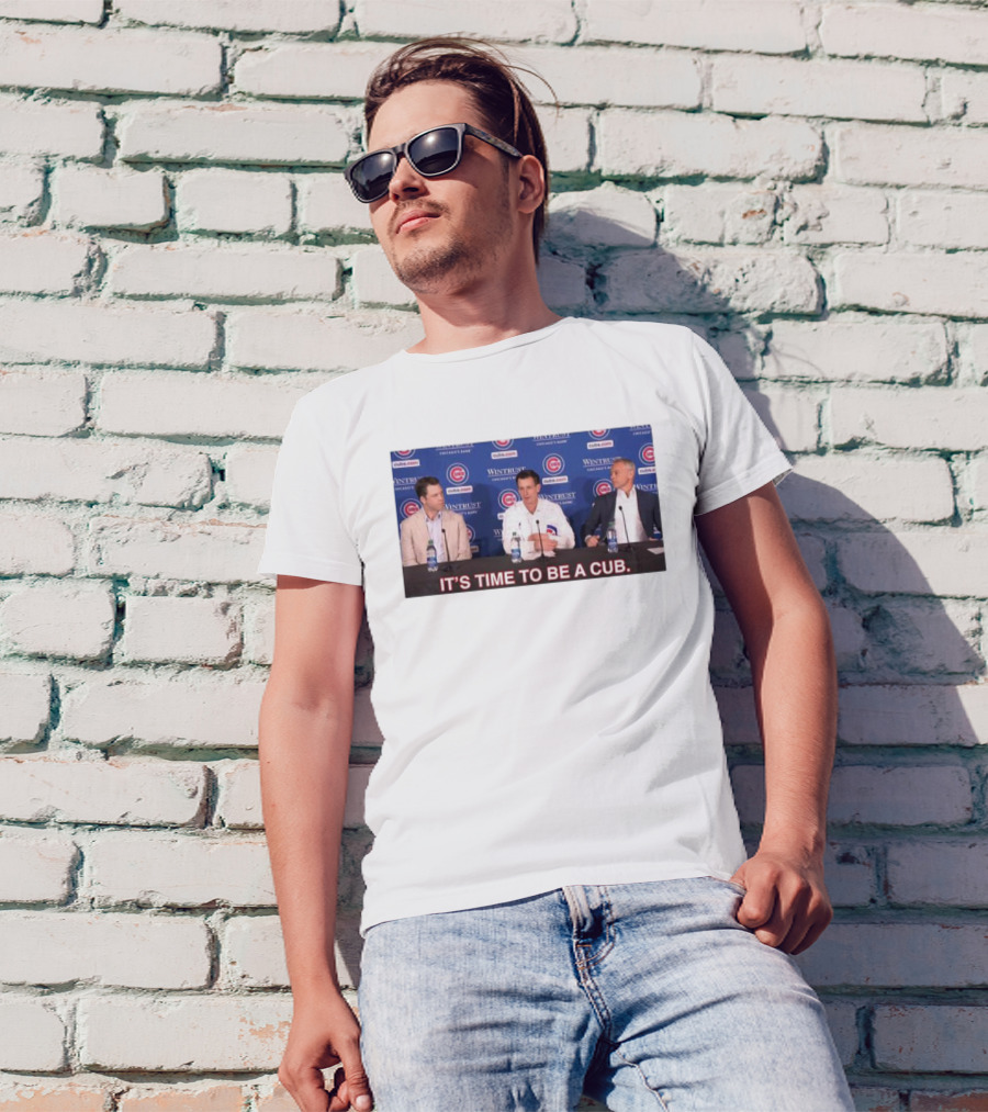 Craig Counsell It's Time To Be A Cub Press Conference Chicago Cubs Background T-Shirt