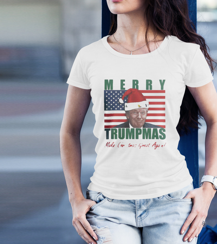 Merry Trumpmas Make Christmas Great Again Flag Santa Hat T-Shirt