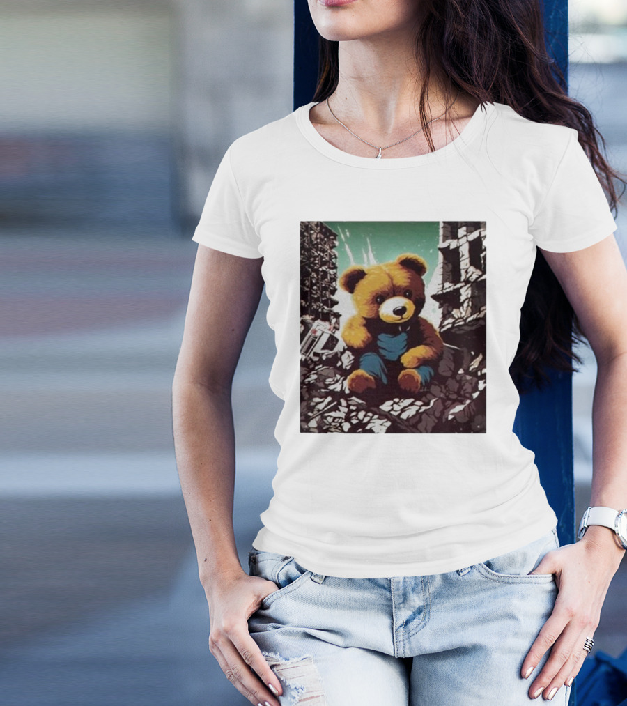 Nordacious Ceasefire Now Teddy Bear Amidst Ruins T-Shirt