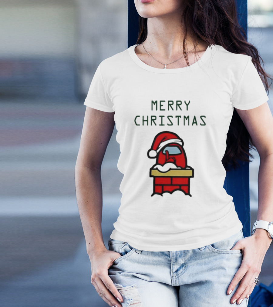 Merry Christmas Santa Red Among Us Character In Chimney T-Shirt