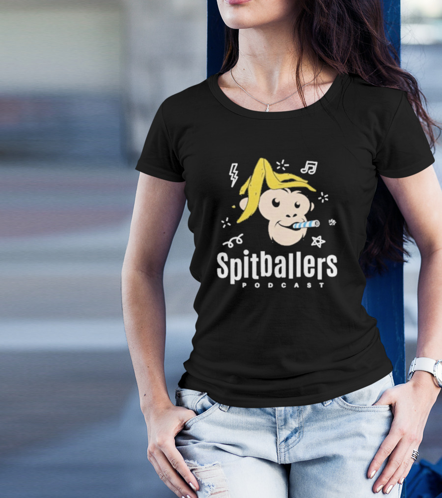 Spitballers Podcast Monkey With Party Accessories And Musical Notes T-Shirt