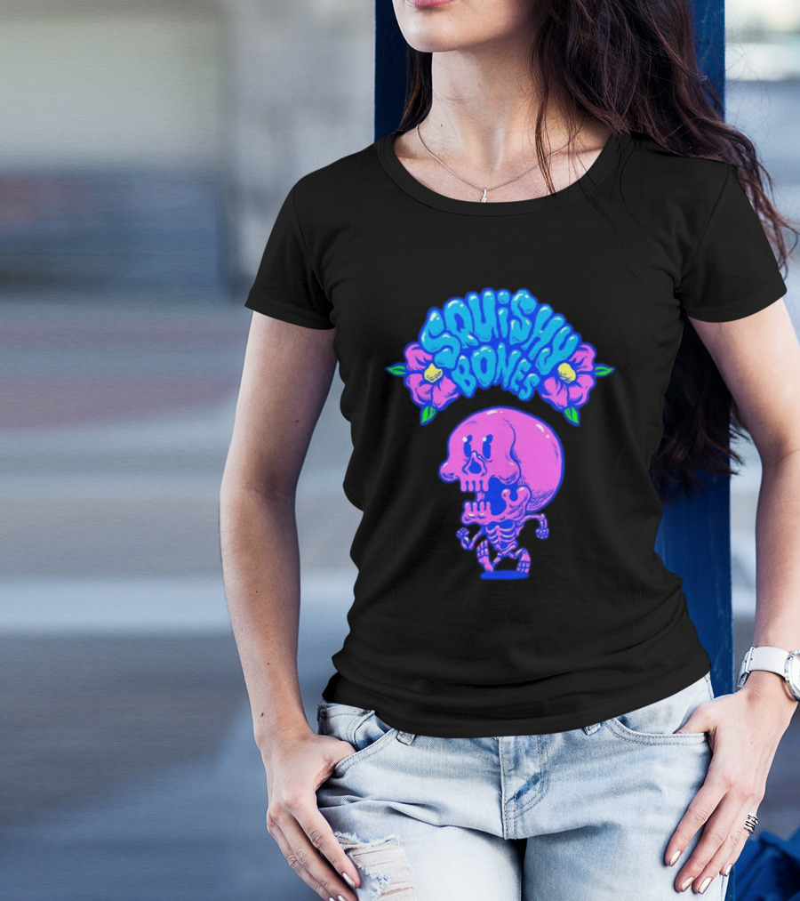 Danny Gonzalez Squishy Bones Vibrant Skull And Flowers Navy T-Shirt