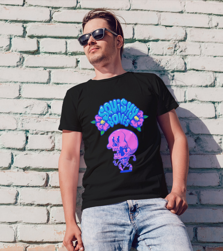 Danny Gonzalez Squishy Bones Vibrant Skull And Flowers Navy T-Shirt