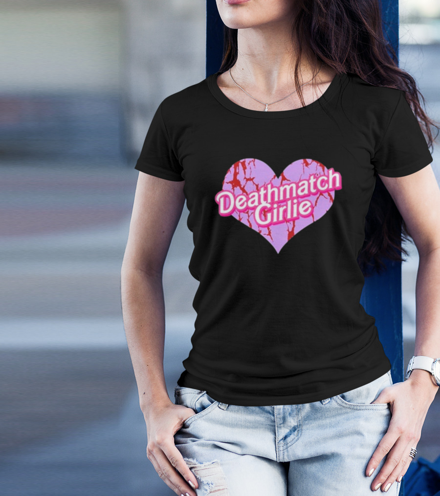 Deathmatch Girlie Heart With Pink And Red Crack T-Shirt