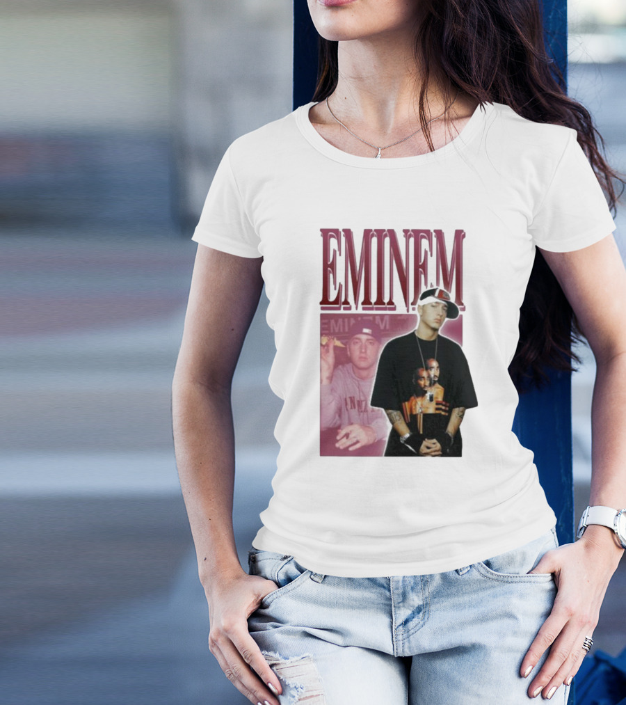 EMINEM Wearing Tupac Images Iconic Hip Hop Crossover T-Shirt