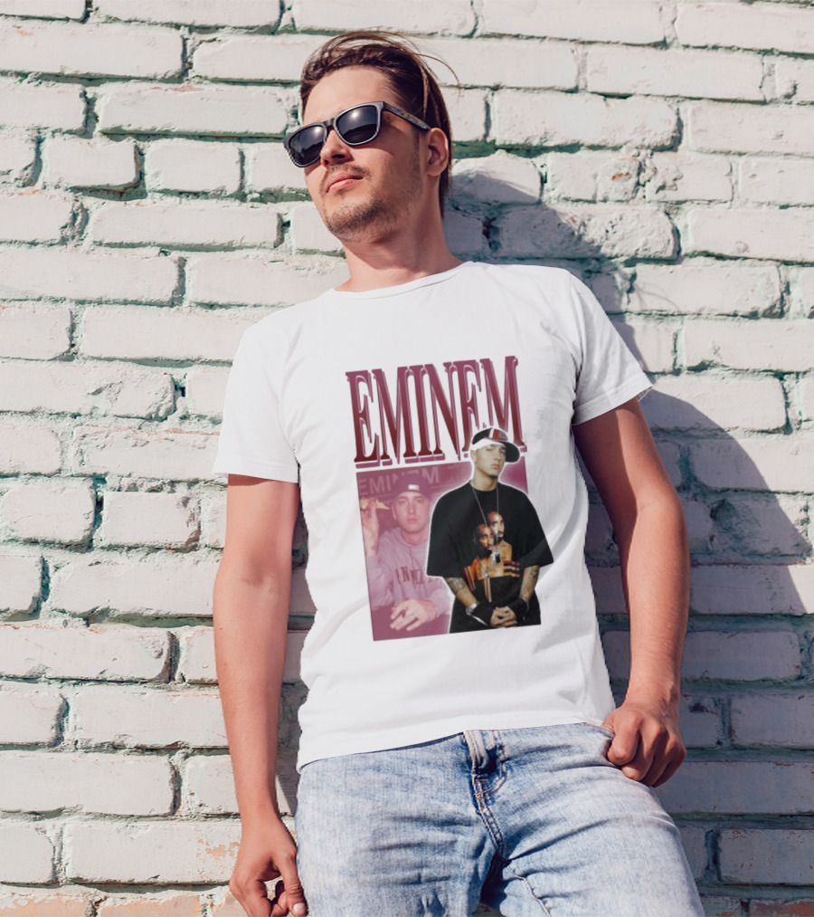 EMINEM Wearing Tupac Images Iconic Hip Hop Crossover T-Shirt