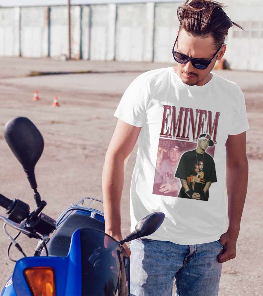 EMINEM Wearing Tupac Images Iconic Hip Hop Crossover T-Shirt