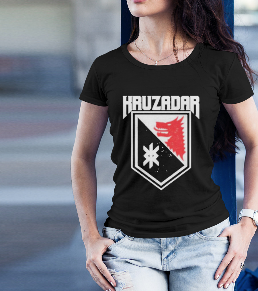 Kruzadar Shield With Red Wolf Emblem T-Shirt