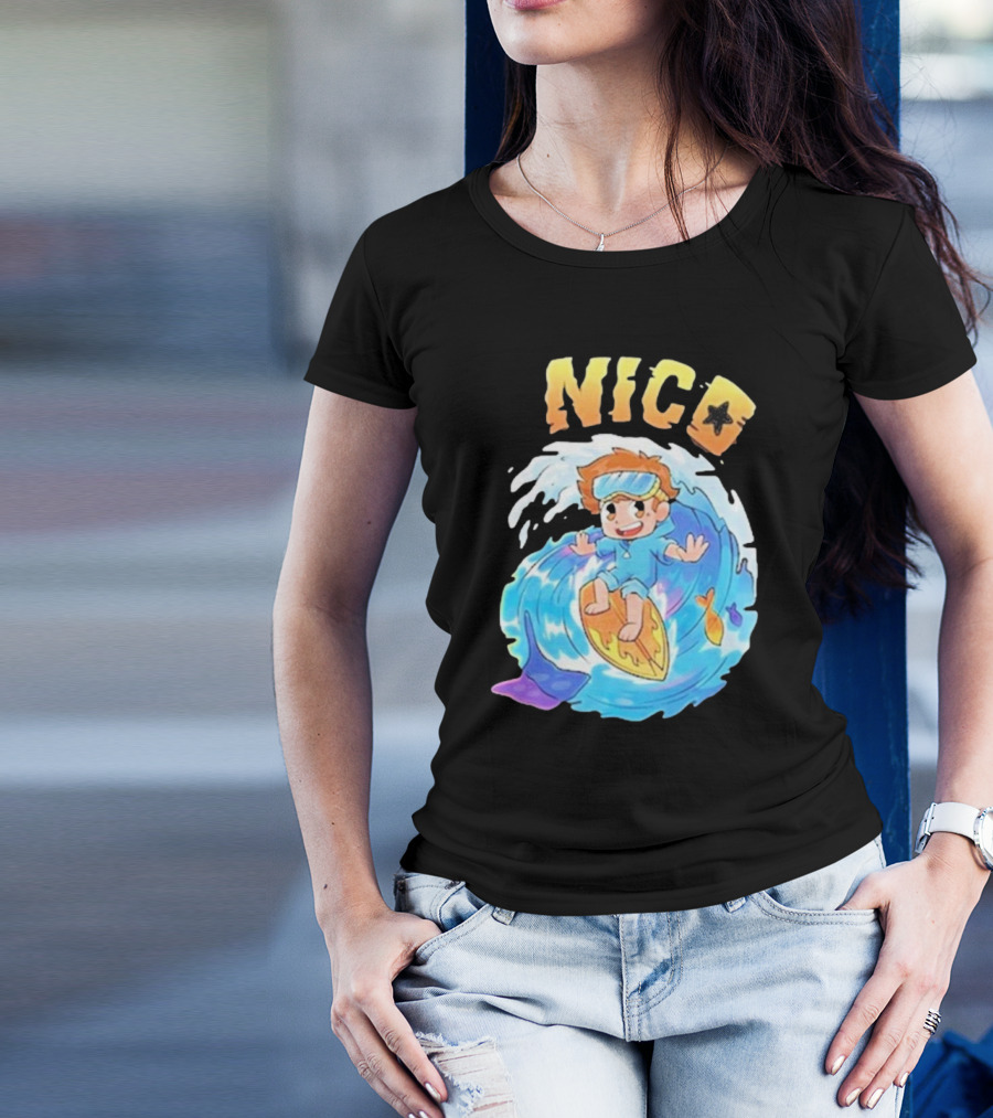 Nico Surfing In Ocean Wave Art With Cash And Nico Nico Starfish T-Shirt