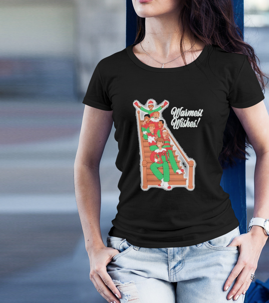 Warmest Wishes Holiday Family On Stairs In Festive Pajamas T-Shirt