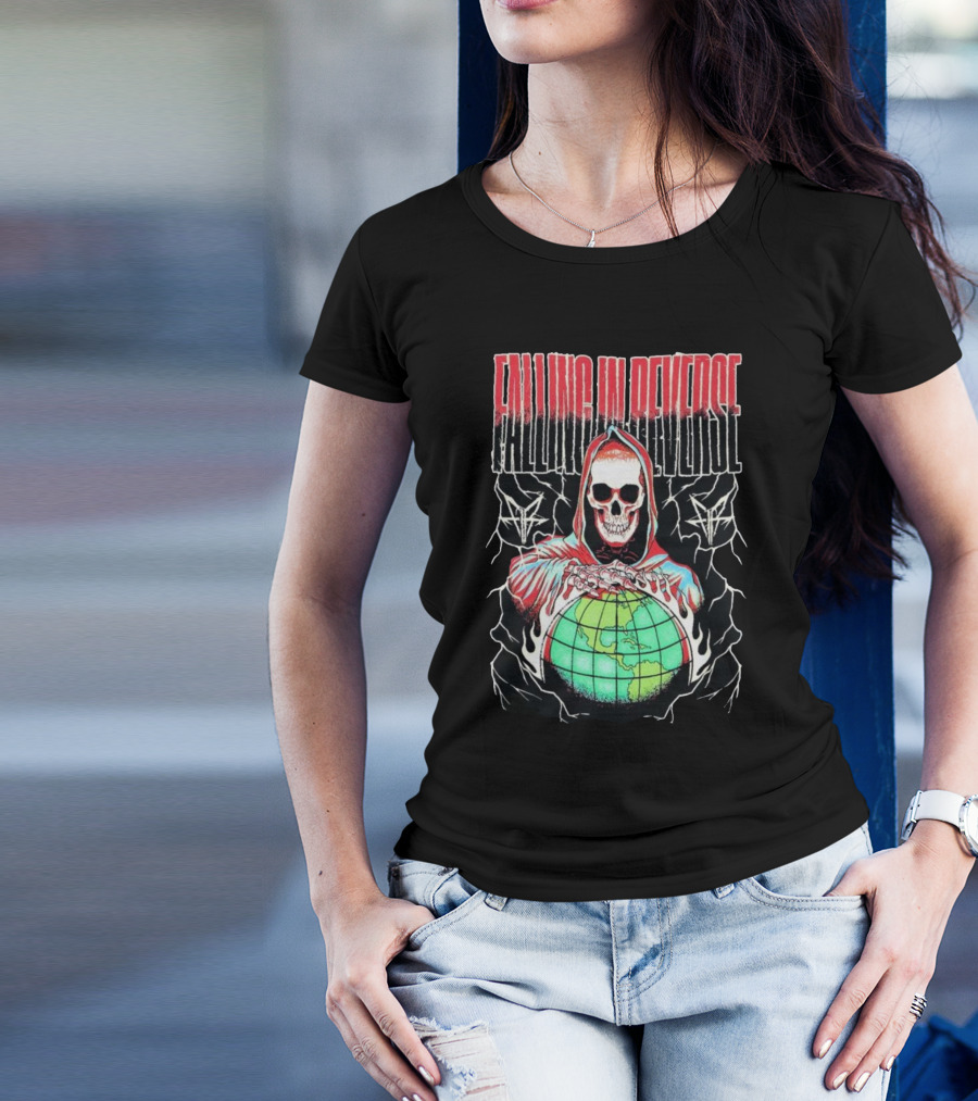 Falling In Reverse Skull Hood Globe T-Shirt