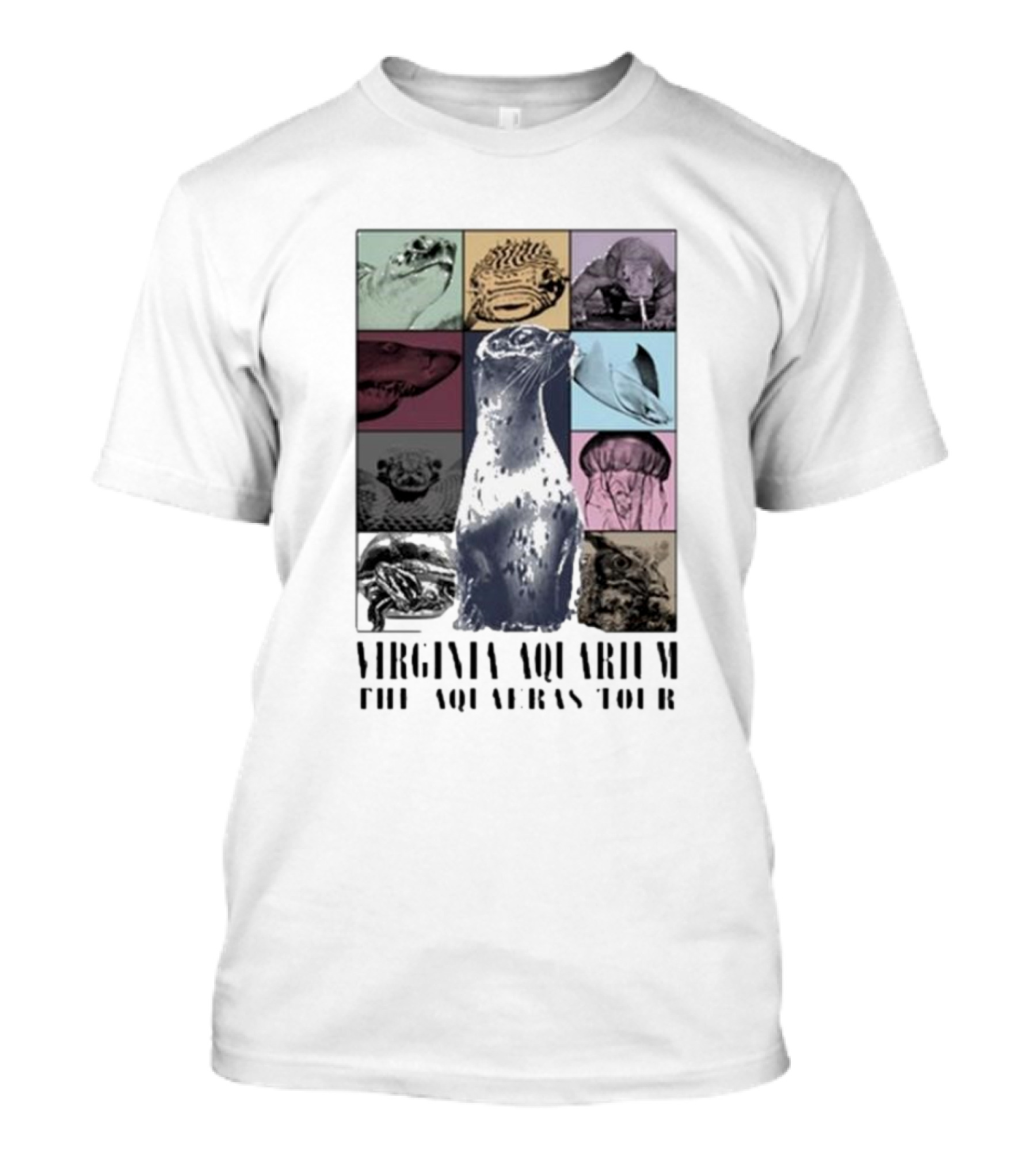 Virginia Aquarium The Aqua Eras Tour Animal Collage T-Shirt