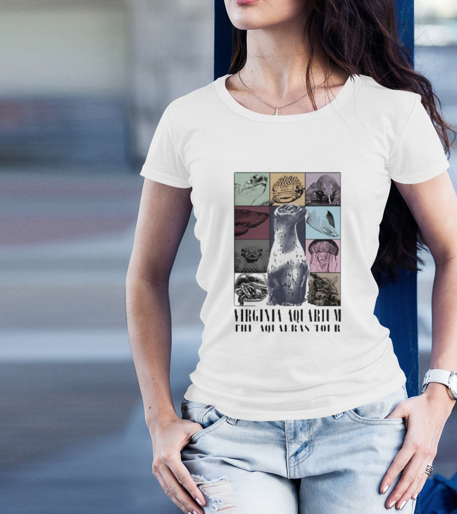 Virginia Aquarium The Aqua Eras Tour Animal Collage T-Shirt