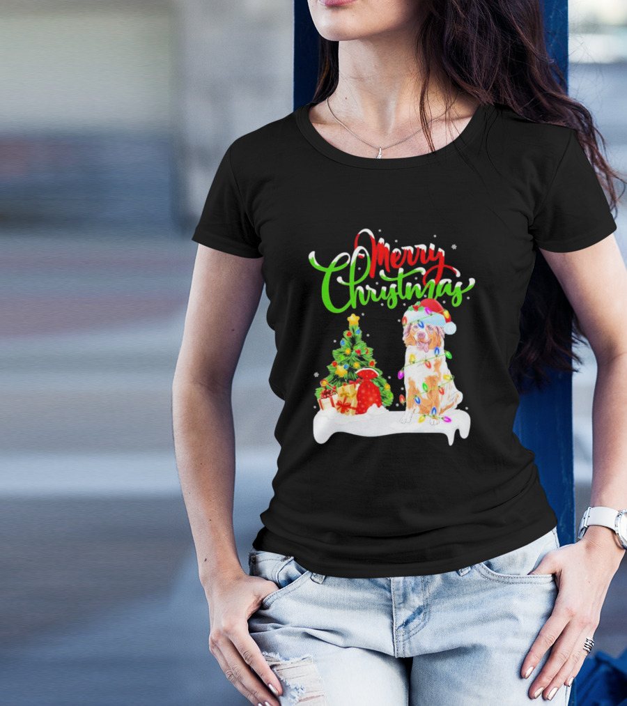 Merry Christmas Santa Australian Shepherd Dog Xmas Decorations T-Shirt