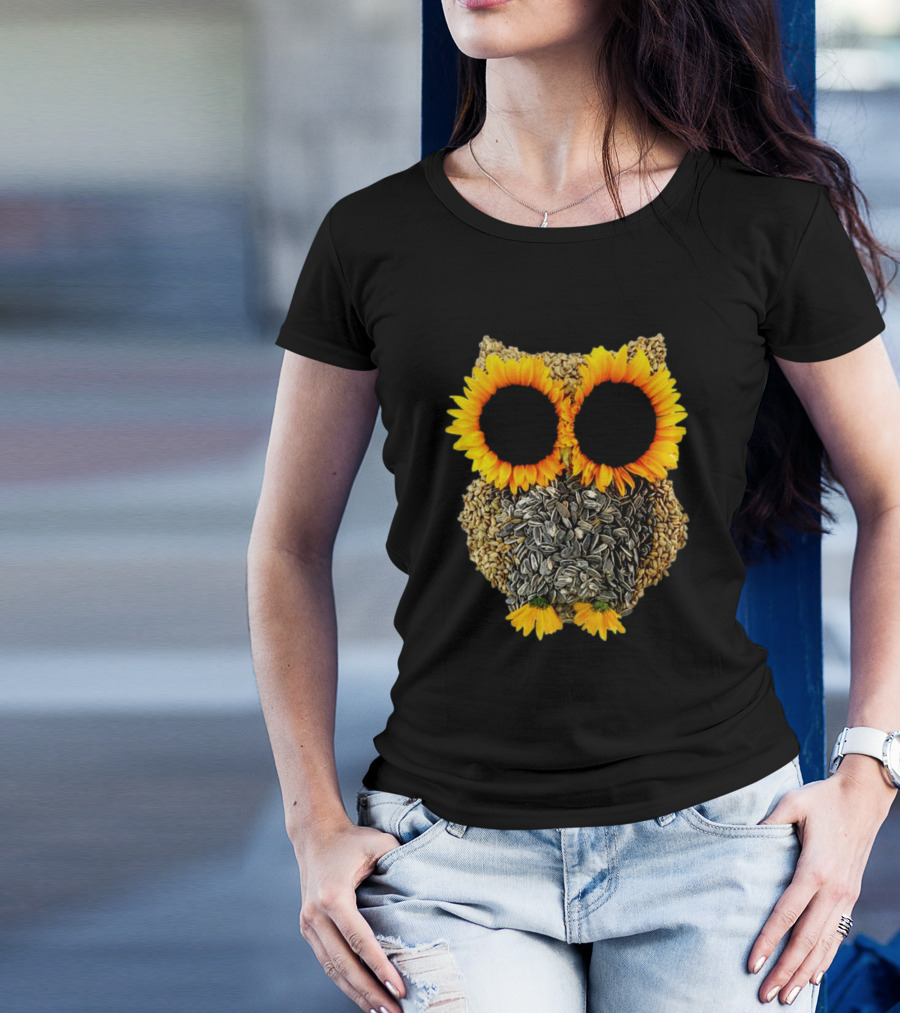 Sunflower Seed Owl With Bright Sunflower Eyes T-Shirt