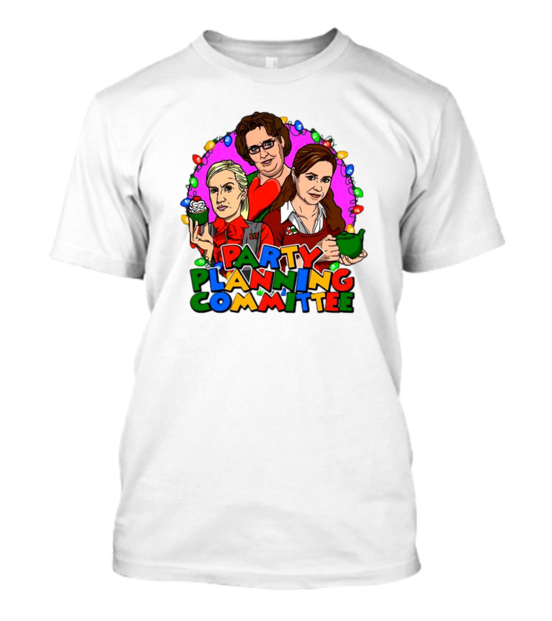 Party Planning Committee Christmas Lights Cupcake Green Teapot T-Shirt