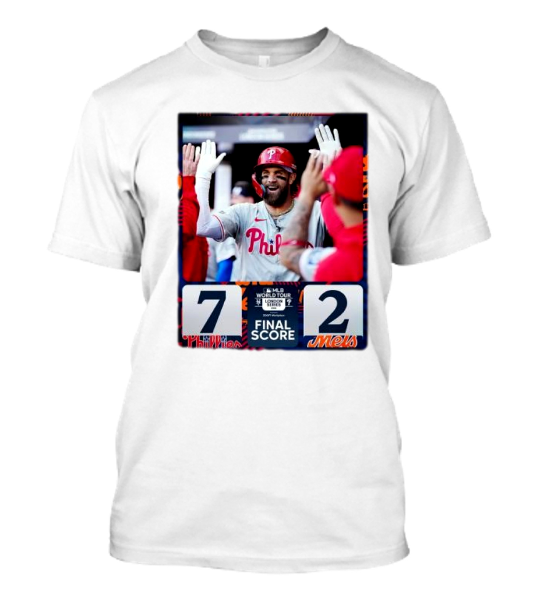 Philadelphia Phillies 7-2 Victory Over New York Mets 2024 MLB World Tour London Series Final Score T-Shirt