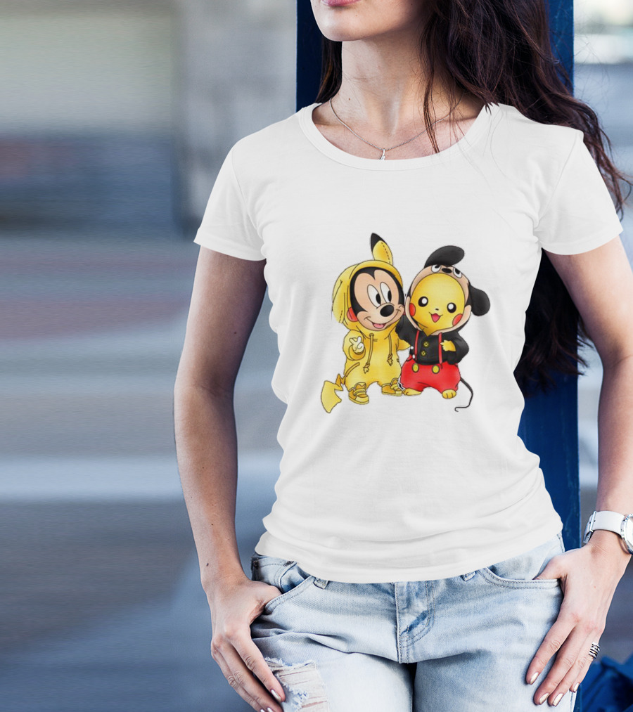 Pikachu Pokemon Mickey Mouse Crossover Fan T-Shirt