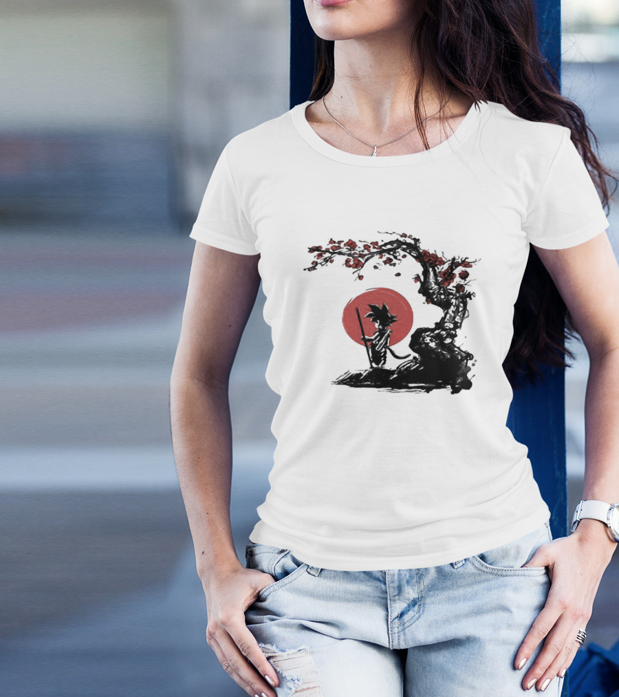 Son Goku Saiyan Solitude Beneath Cherry Blossom And Sun T-Shirt