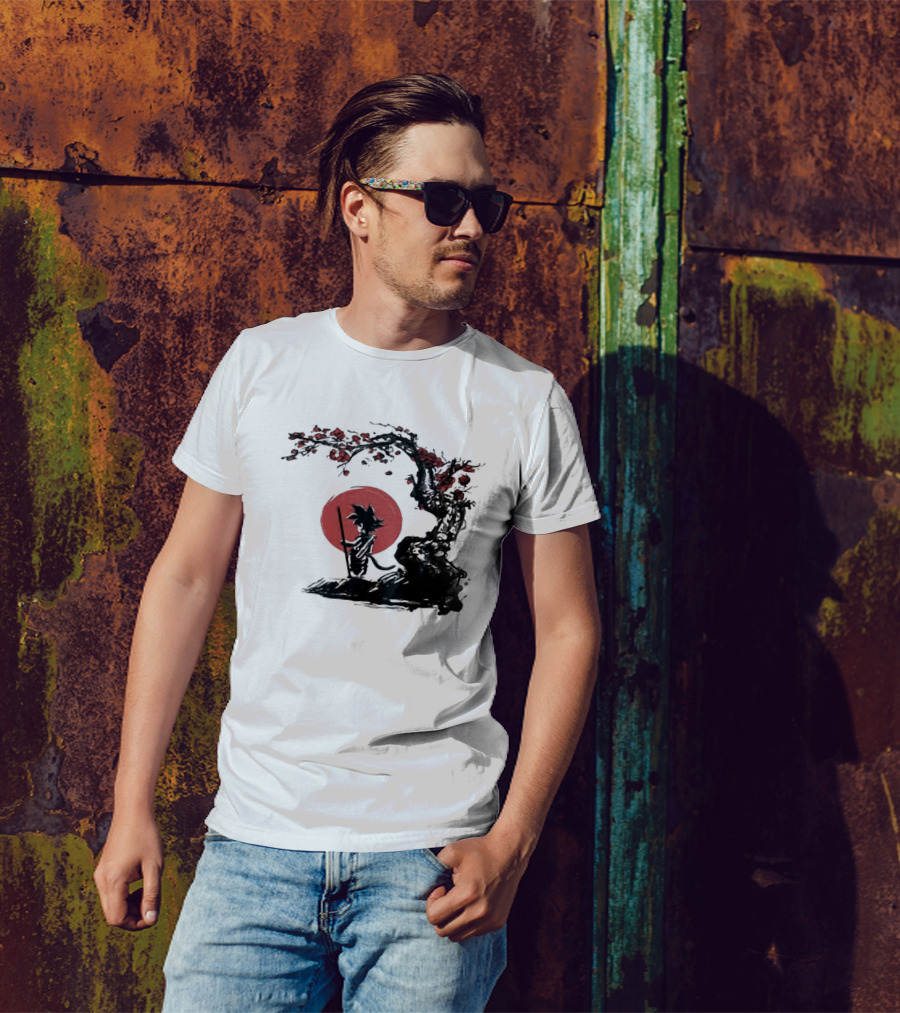 Son Goku Saiyan Solitude Beneath Cherry Blossom And Sun T-Shirt