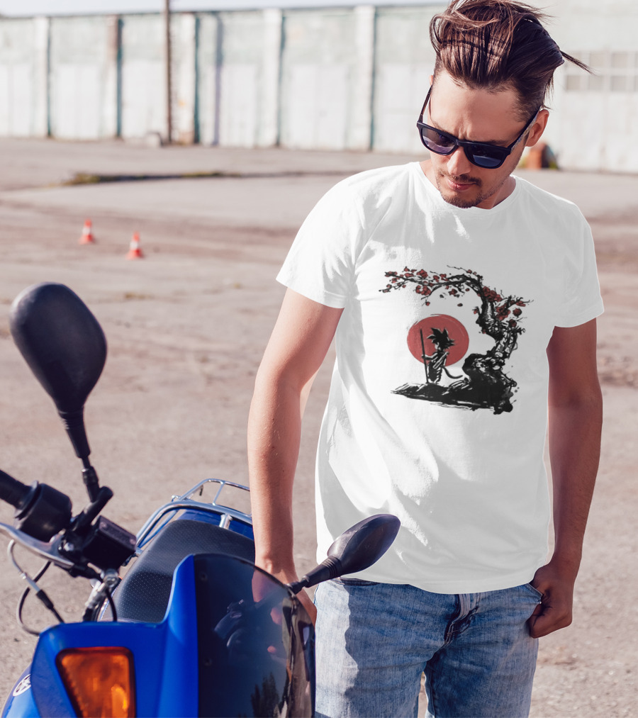 Son Goku Saiyan Solitude Beneath Cherry Blossom And Sun T-Shirt