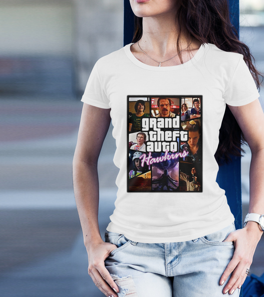 Stranger Things 3 Grand Theft Auto Hawkins Vintage Style Collage T-Shirt
