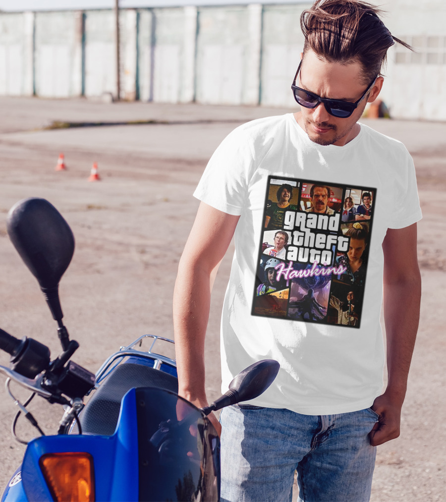 Stranger Things 3 Grand Theft Auto Hawkins Vintage Style Collage T-Shirt