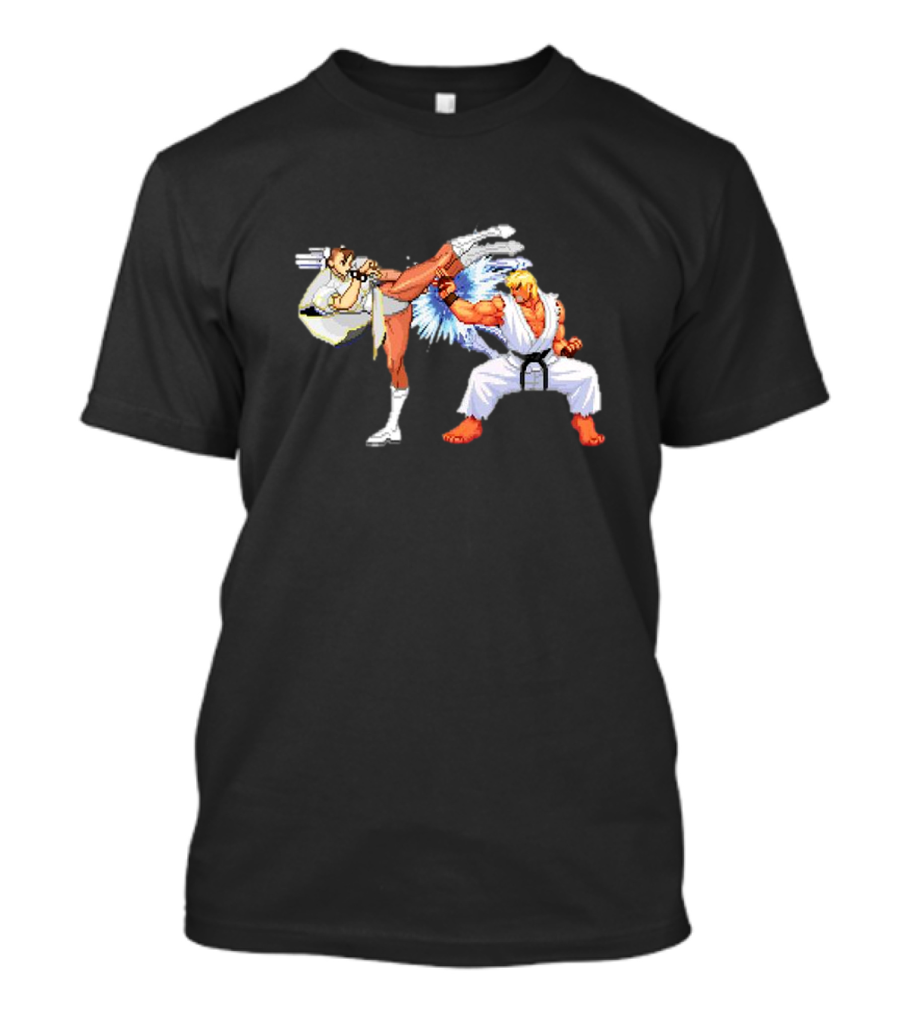Street Fighter III Chun Li Vs Ken Evo Moment 37 Iconic Pixel Art Showdown T-Shirt