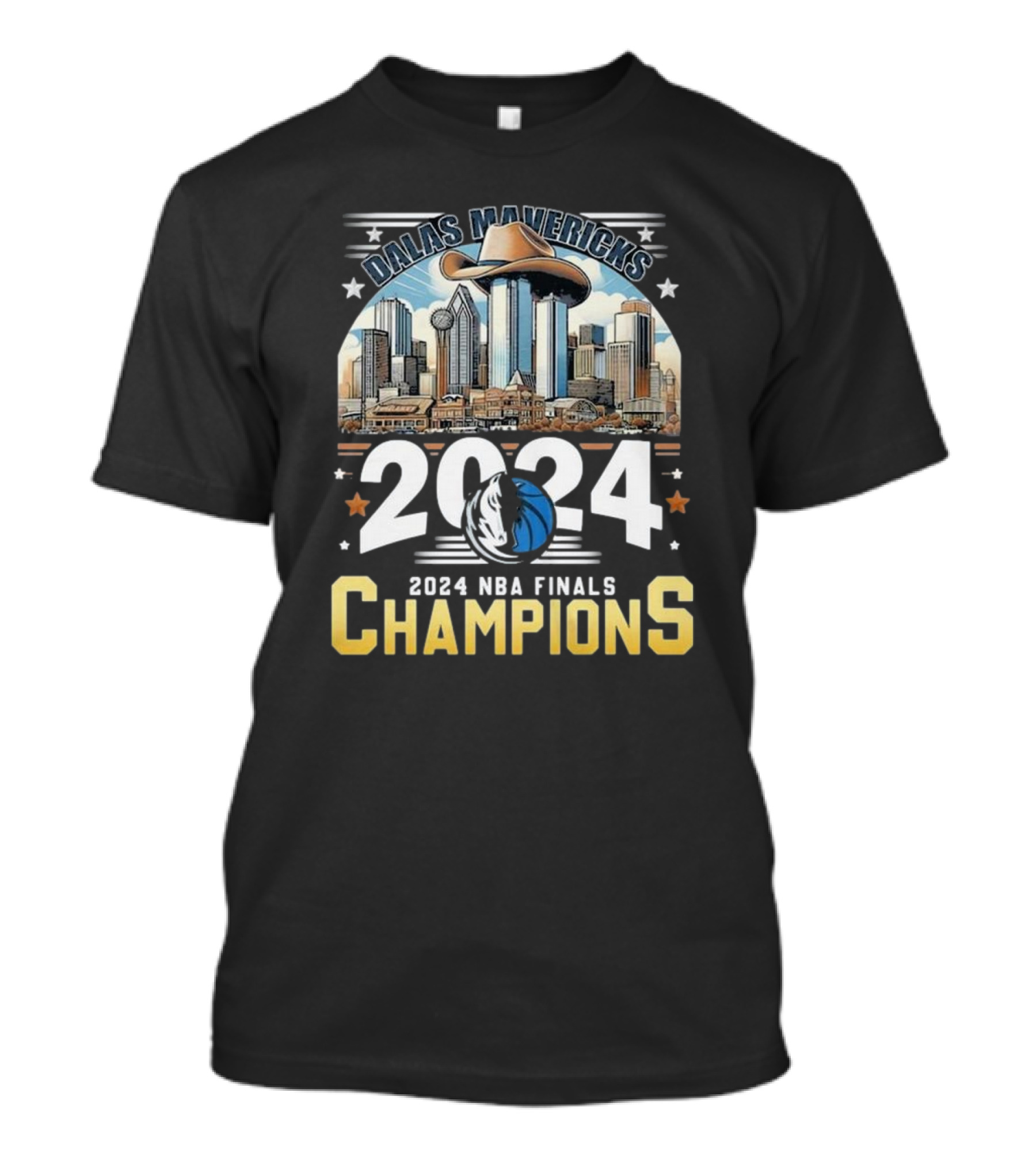 Dallas Mavericks 2024 NBA Finals Champions City Skyline Cowboy Hat T-Shirt