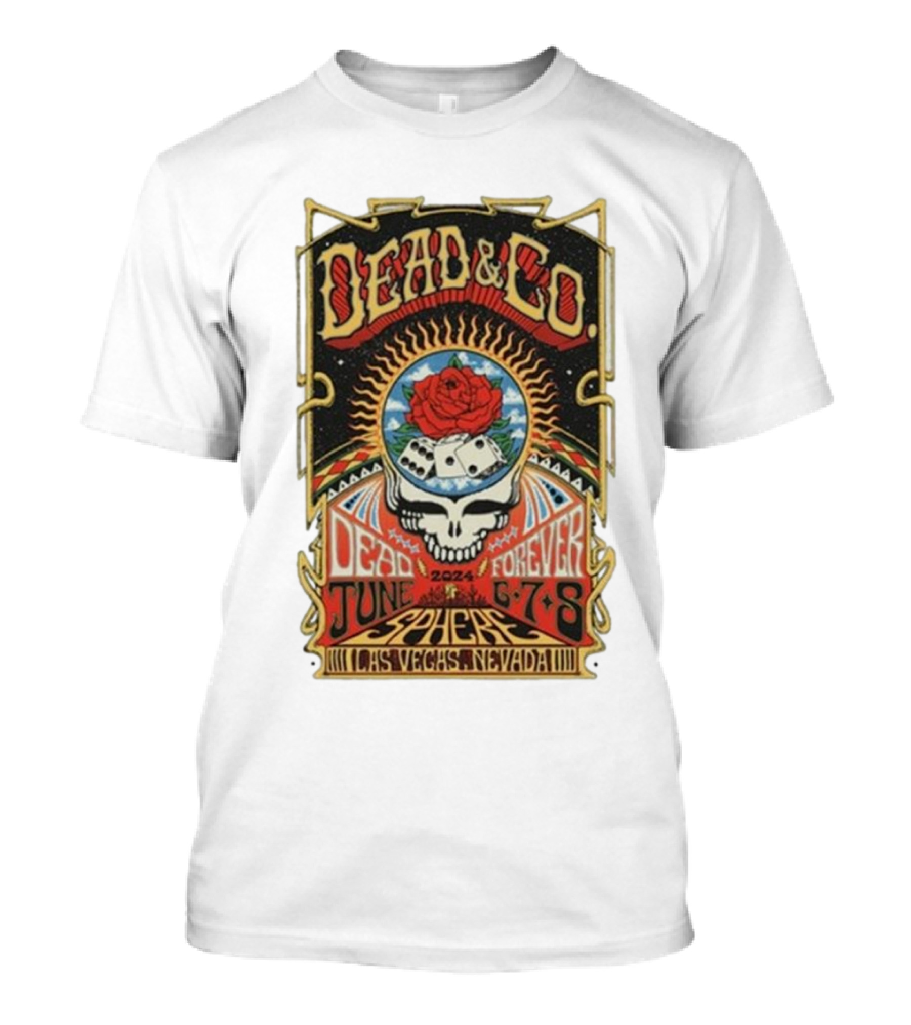 Dead And Company 2024 Tour Las Vegas Sphere June 6-7-8 Skully Rose Dice T-Shirt